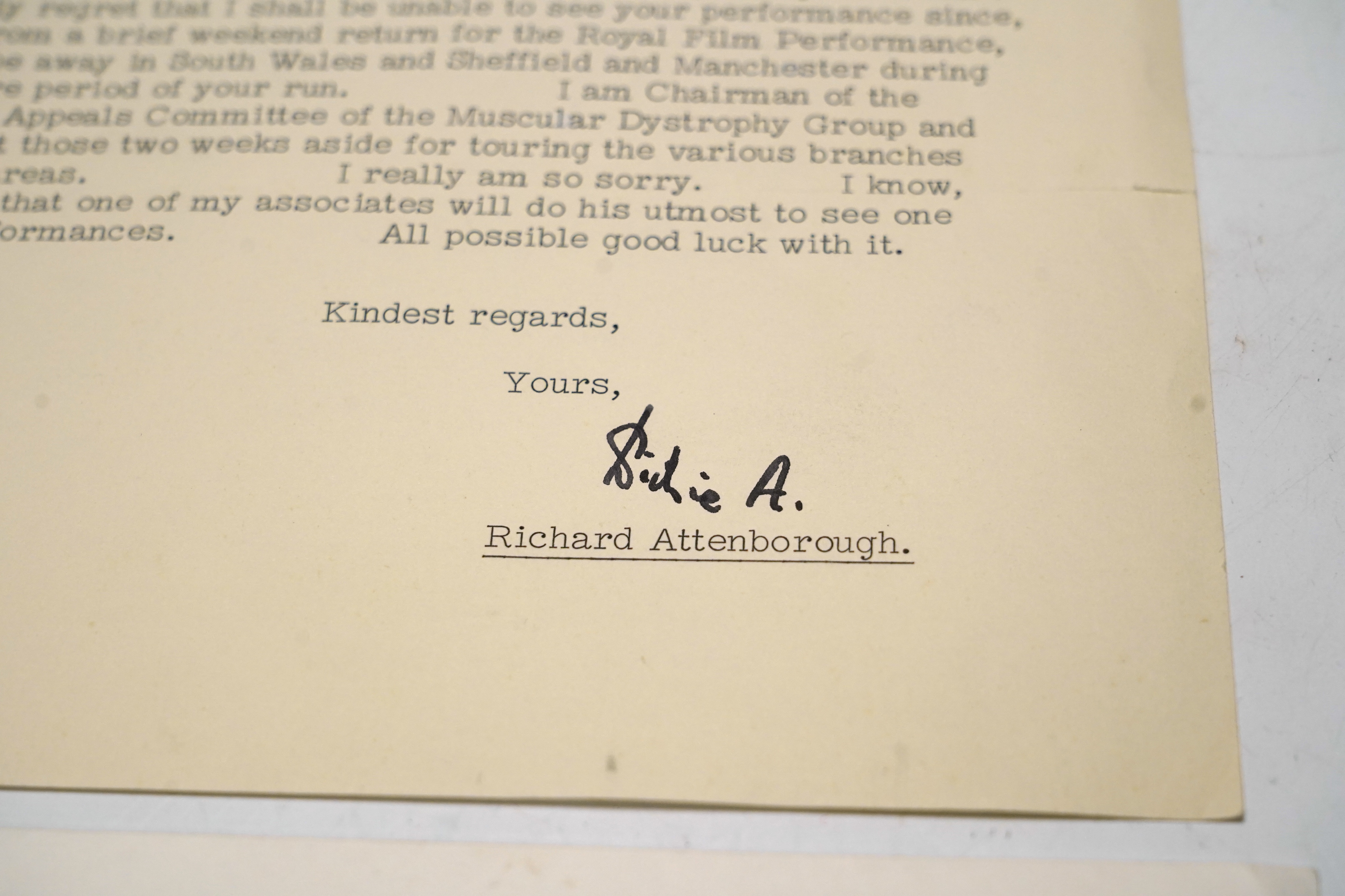 A letter from Richard Attenborough to Brian Matthew dated 6th February 1970, typed and signed on headed note paper, together with a BBC 75th anniversary First Day Cover sent to Brian Matthew
